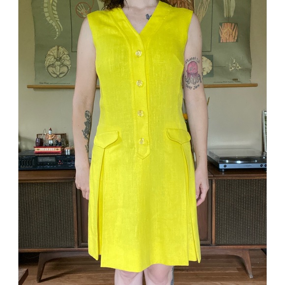 60s/70s Sunshine Yellow Irish Linen Dress - Picture 3 of 4
